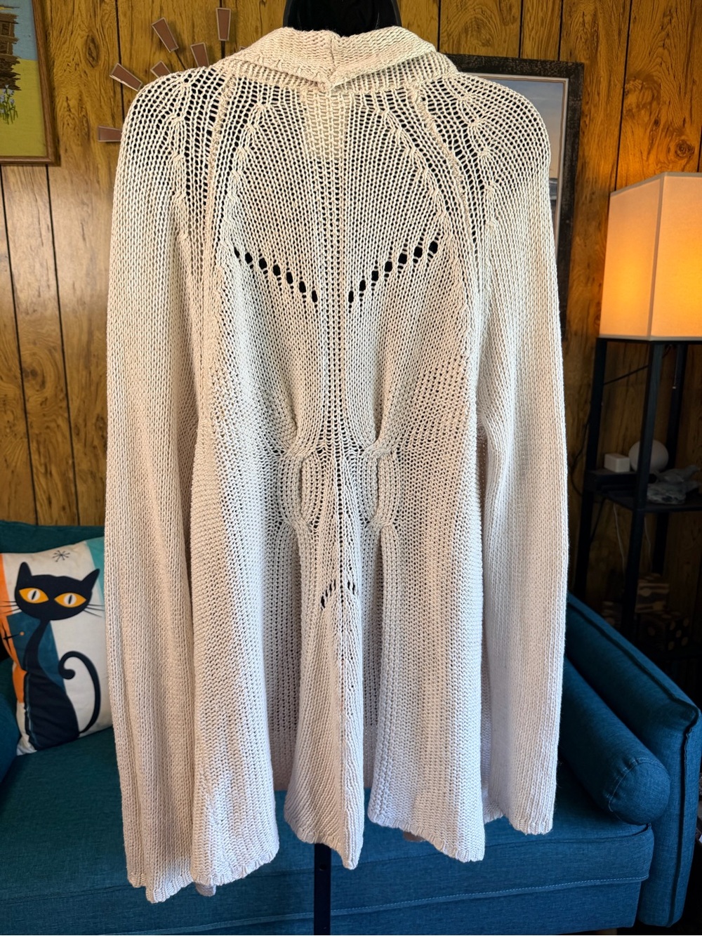 Matty M Oatmeal Cream Open-Knit Draped Cardigan